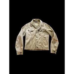 1970s Vintage Denim Khaki Jacket Lightweight Medium Sz 38 Chainstitch Distressed